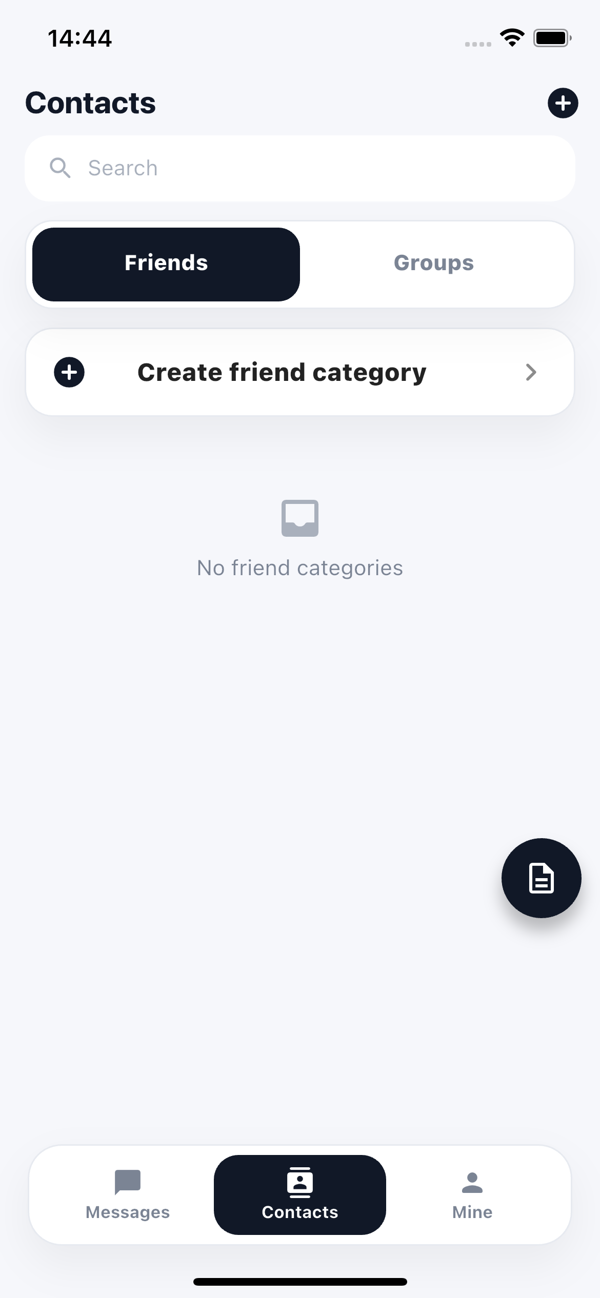 QuickChat contacts screen